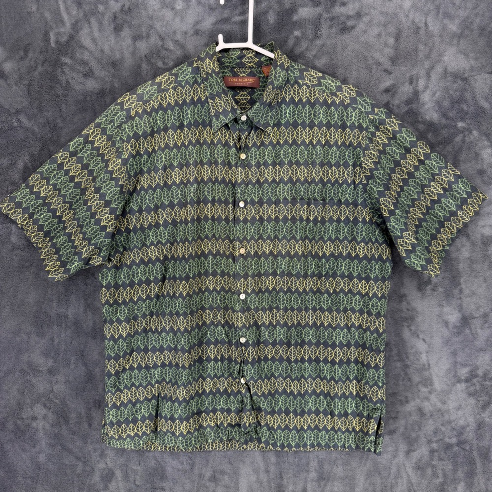 Tori Richard Honolulu Mens XL Cotton Lawn Leaf Print Short Sleeve Shirt Hawaii